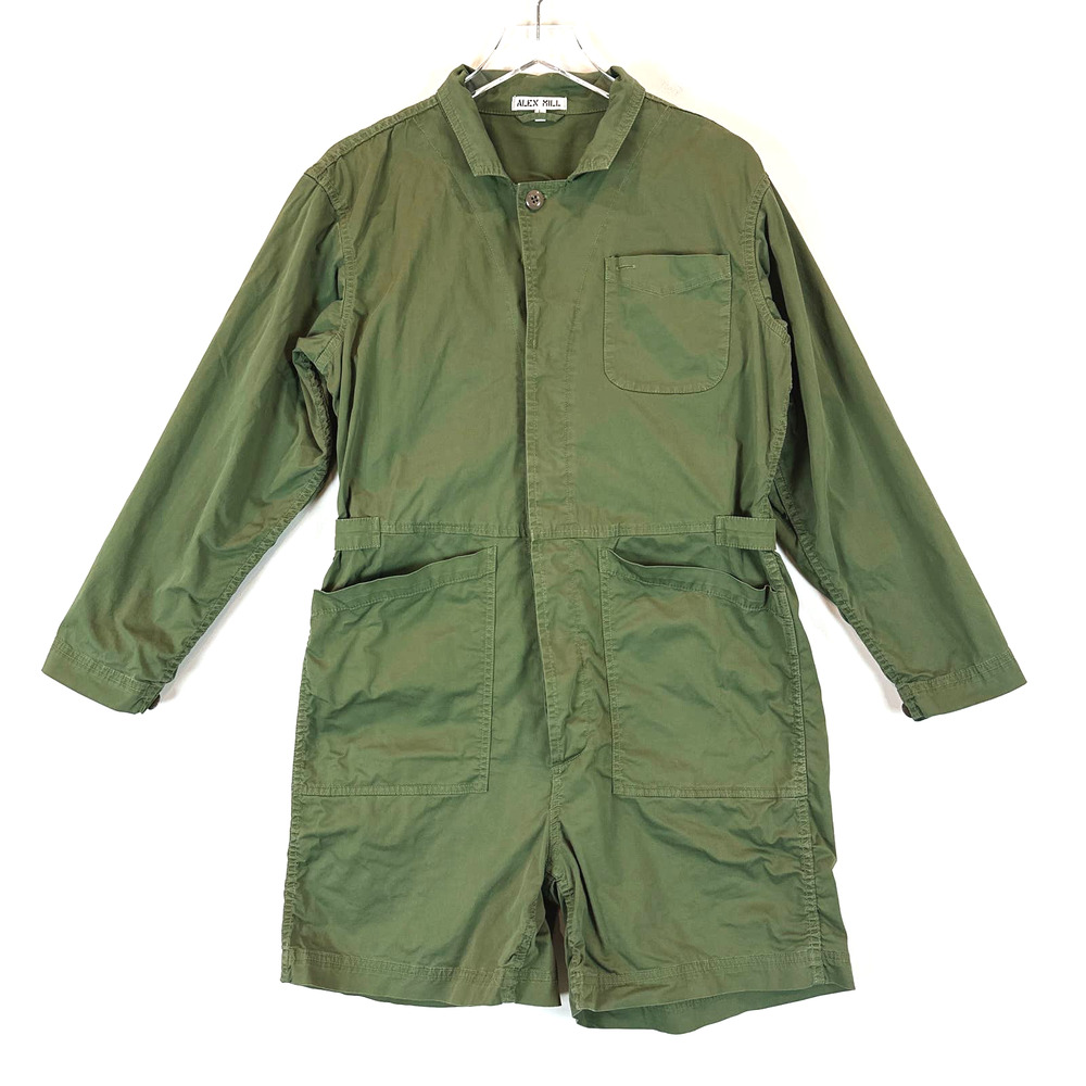 Alex Mill Women Stretch Utility Romper Jumpsuit Large Long Sleeves Green Shorts